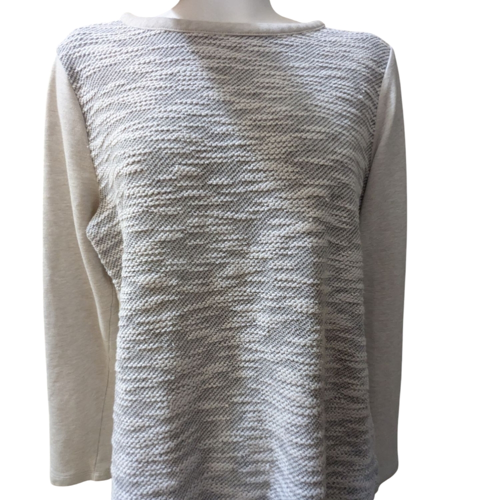 Van Heusen Cream and Gray Crew Neck Sweater with Textured Design